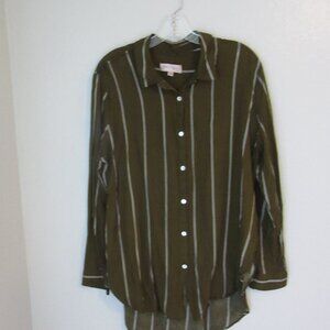 PHILOSOPHY Espresso Color Stripe Long Sleeve XL Button Closure Shirt Blouse